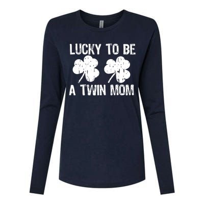 Lucky To Be A Twin Mom St Patrick's Day Womens Cotton Relaxed Long Sleeve T-Shirt