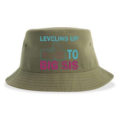 Leveling To Big Sis Big Sis Little Bro Designs Funny Gift Sustainable Bucket Hat