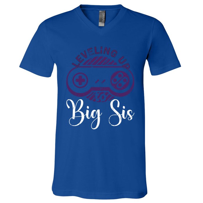 Leveling To Big Sis Big Sis Little Bro Designs Gift V-Neck T-Shirt