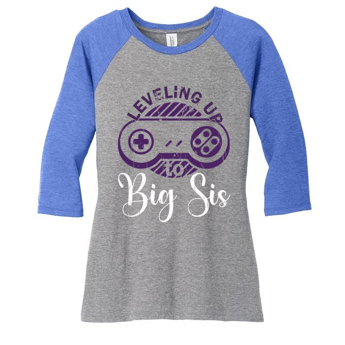 Leveling To Big Sis Big Sis Little Bro Designs Gift Women's Tri-Blend 3/4-Sleeve Raglan Shirt