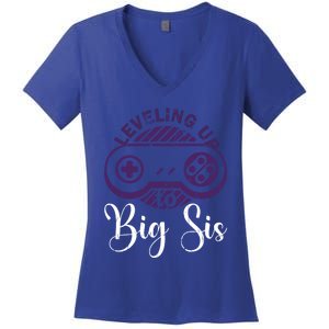 Leveling To Big Sis Big Sis Little Bro Designs Gift Women's V-Neck T-Shirt