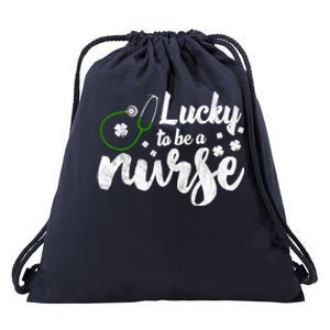 Lucky To Be A Nurse Irish Shamrock Nurse St Patricks Day Cool Gift Drawstring Bag