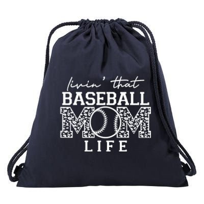 Livin That Baseball Mom Life Leopard Happy Mothers Day Cool Gift Drawstring Bag