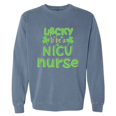 Lucky To Be A NICU Nurse ST Patricks Day Gift RN Shamrock Garment-Dyed Sweatshirt