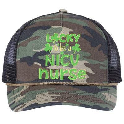 Lucky To Be A NICU Nurse ST Patricks Day Gift RN Shamrock Retro Rope Trucker Hat Cap