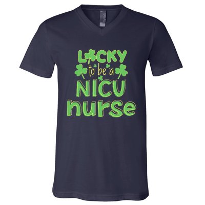 Lucky To Be A NICU Nurse ST Patricks Day Gift RN Shamrock V-Neck T-Shirt