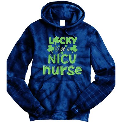 Lucky To Be A NICU Nurse ST Patricks Day Gift RN Shamrock Tie Dye Hoodie