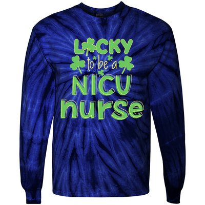 Lucky To Be A NICU Nurse ST Patricks Day Gift RN Shamrock Tie-Dye Long Sleeve Shirt