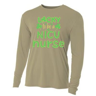 Lucky To Be A NICU Nurse ST Patricks Day Gift RN Shamrock Cooling Performance Long Sleeve Crew