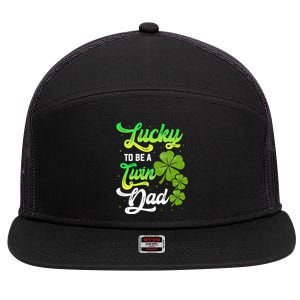 Lucky To Be A Twin Dad Twins Siblings Family Daddy Papa Gift 7 Panel Mesh Trucker Snapback Hat