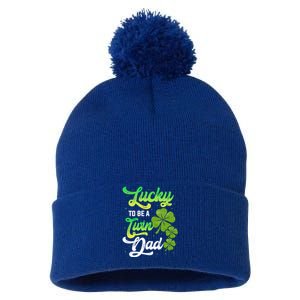 Lucky To Be A Twin Dad Twins Siblings Family Daddy Papa Gift Pom Pom 12in Knit Beanie