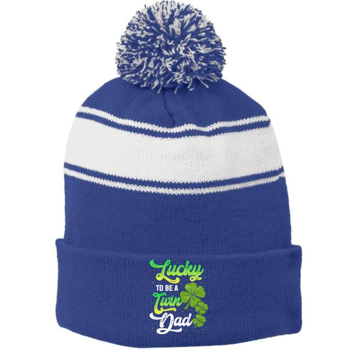 Lucky To Be A Twin Dad Twins Siblings Family Daddy Papa Gift Stripe Pom Pom Beanie