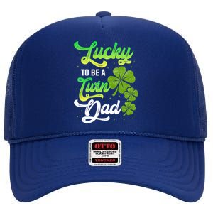 Lucky To Be A Twin Dad Twins Siblings Family Daddy Papa Gift High Crown Mesh Back Trucker Hat