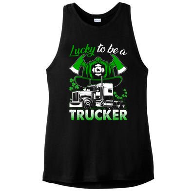 Lucky To Be A Trucker Truck Driver Patricks Day Irish Truck Funny Gift Ladies PosiCharge Tri-Blend Wicking Tank