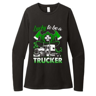 Lucky To Be A Trucker Truck Driver Patricks Day Irish Truck Funny Gift Womens CVC Long Sleeve Shirt