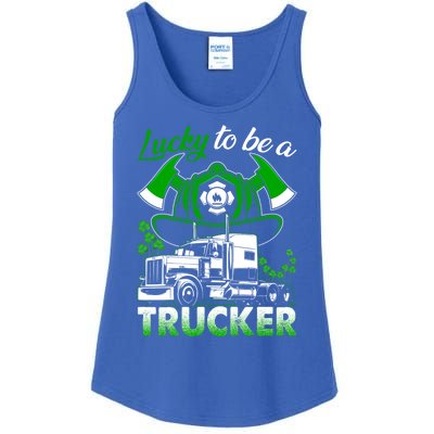 Lucky To Be A Trucker Truck Driver Patricks Day Irish Truck Funny Gift Ladies Essential Tank