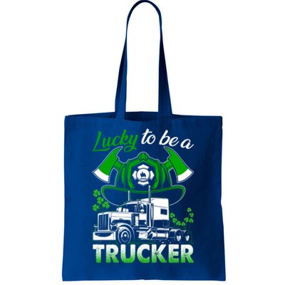 Lucky To Be A Trucker Truck Driver Patricks Day Irish Truck Funny Gift Tote Bag