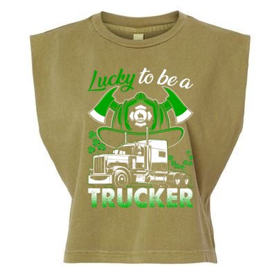 Lucky To Be A Trucker Truck Driver Patricks Day Irish Truck Funny Gift Garment-Dyed Women's Muscle Tee