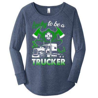 Lucky To Be A Trucker Truck Driver Patricks Day Irish Truck Funny Gift Women's Perfect Tri Tunic Long Sleeve Shirt