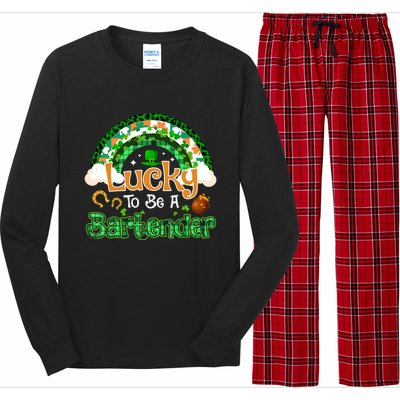 Lucky To Be Bartender Shamrock Rainbow Patrick Day Gift Long Sleeve Pajama Set