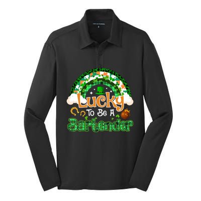 Lucky To Be Bartender Shamrock Rainbow Patrick Day Gift Silk Touch Performance Long Sleeve Polo