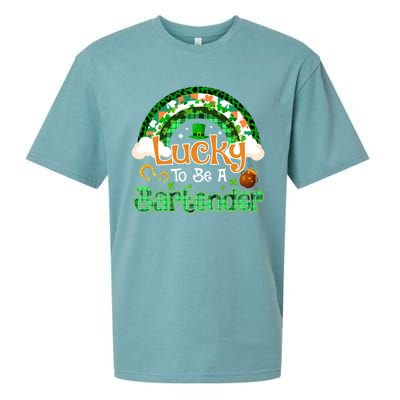 Lucky To Be Bartender Shamrock Rainbow Patrick Day Gift Sueded Cloud Jersey T-Shirt