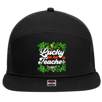 Lucky To Be A Teacher Shamrock Irish St Patricks Day 7 Panel Mesh Trucker Snapback Hat