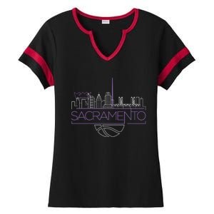 Light The Beam City Skyline Sacramento Basketball Ladies Halftime Notch Neck Tee