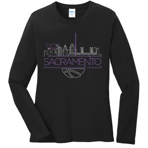 Light The Beam City Skyline Sacramento Basketball Ladies Long Sleeve Shirt