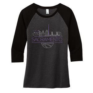 Light The Beam City Skyline Sacramento Basketball Women's Tri-Blend 3/4-Sleeve Raglan Shirt