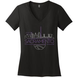 Light The Beam City Skyline Sacramento Basketball Women's V-Neck T-Shirt