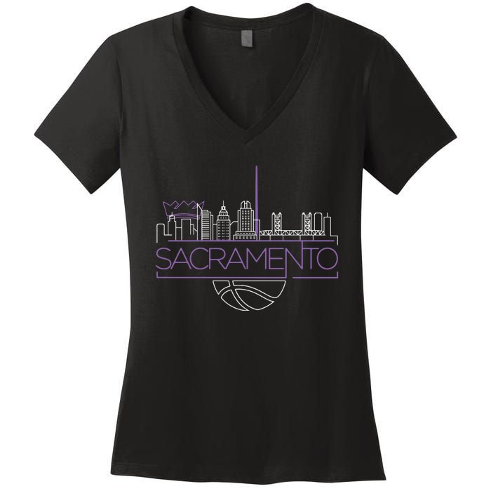 Light The Beam City Skyline Sacramento Basketball Women's V-Neck T-Shirt