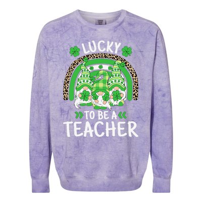 Lucky To Be A Teacher St Patricks Day Shamrock Gnome Rainbow Colorblast Crewneck Sweatshirt