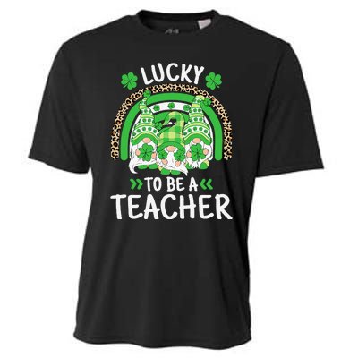 Lucky To Be A Teacher St Patricks Day Shamrock Gnome Rainbow Cooling Performance Crew T-Shirt