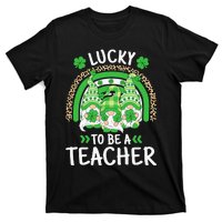 Lucky To Be A Teacher St Patricks Day Shamrock Gnome Rainbow T-Shirt