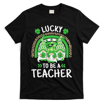 Lucky To Be A Teacher St Patricks Day Shamrock Gnome Rainbow T-Shirt