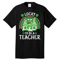 Lucky To Be A Teacher St Patricks Day Shamrock Gnome Rainbow Tall T-Shirt