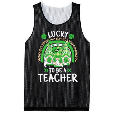 Lucky To Be A Teacher St Patricks Day Shamrock Gnome Rainbow Mesh Reversible Basketball Jersey Tank