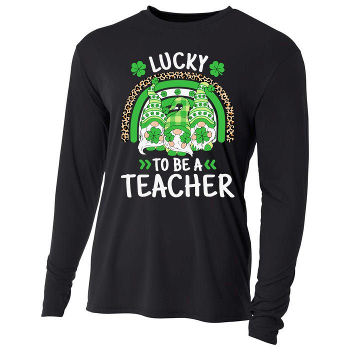 Lucky To Be A Teacher St Patricks Day Shamrock Gnome Rainbow Cooling Performance Long Sleeve Crew