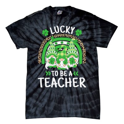 Lucky To Be A Teacher St Patricks Day Shamrock Gnome Rainbow Tie-Dye T-Shirt