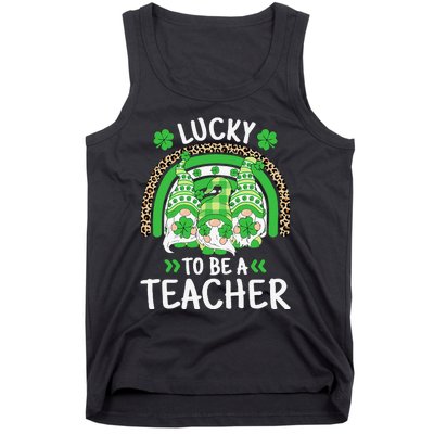 Lucky To Be A Teacher St Patricks Day Shamrock Gnome Rainbow Tank Top