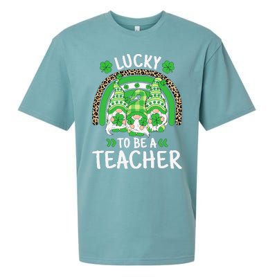 Lucky To Be A Teacher St Patricks Day Shamrock Gnome Rainbow Sueded Cloud Jersey T-Shirt