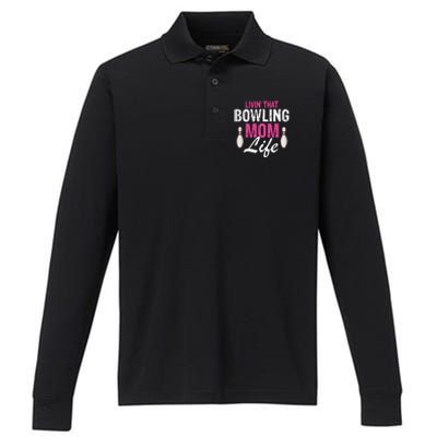 Livin That Bowling Mom Life Cool Retro Cool Gift Present Gift Performance Long Sleeve Polo