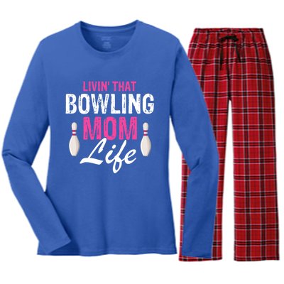 Livin That Bowling Mom Life Cool Retro Cool Gift Present Gift Women's Long Sleeve Flannel Pajama Set 