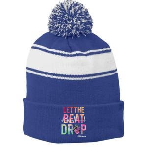 Let The Beat Drop Adenosine Best Nurse Saying Cute Nurse Fun Funny Gift Stripe Pom Pom Beanie