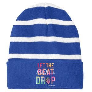 Let The Beat Drop Adenosine Best Nurse Saying Cute Nurse Fun Funny Gift Striped Beanie with Solid Band