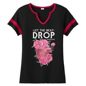 Let The Beat Drop Adenosine Cardiac Nurse Gift Ladies Halftime Notch Neck Tee