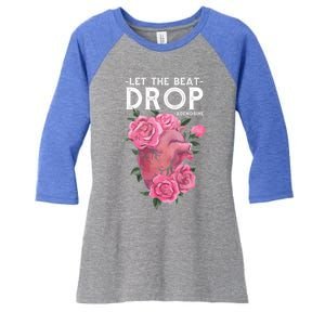 Let The Beat Drop Adenosine Cardiac Nurse Gift Women's Tri-Blend 3/4-Sleeve Raglan Shirt