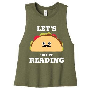 Lets Taco Bout Reading Book Lover Librarian Reading Teacher Women's Racerback Cropped Tank