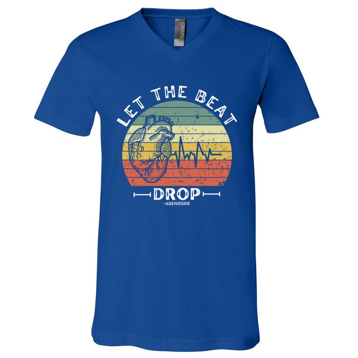 Let The Beat Drop Adenosine Vintage Sunset Funny Gift V-Neck T-Shirt